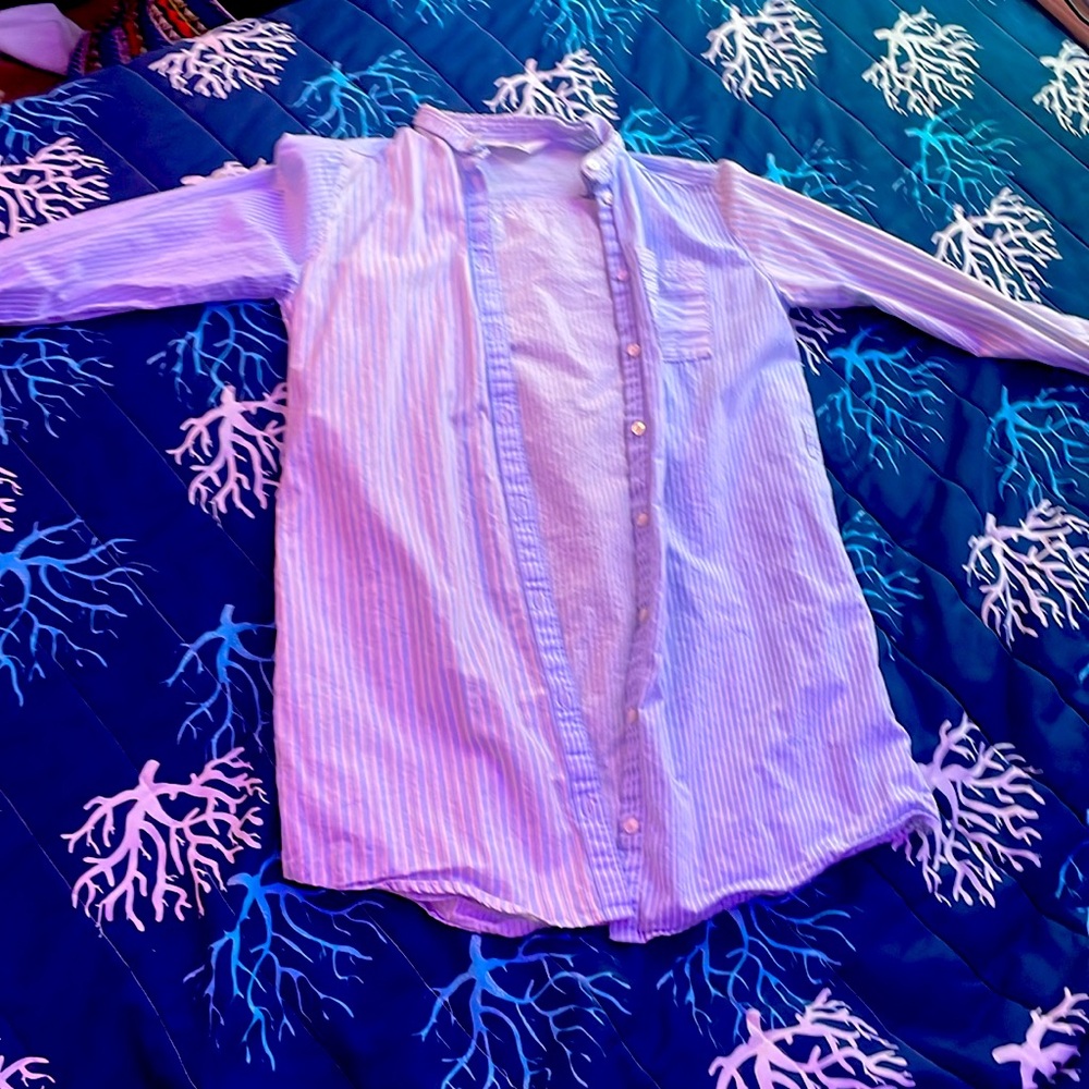 Blue Red and White Flannel Blend Shirt Dress